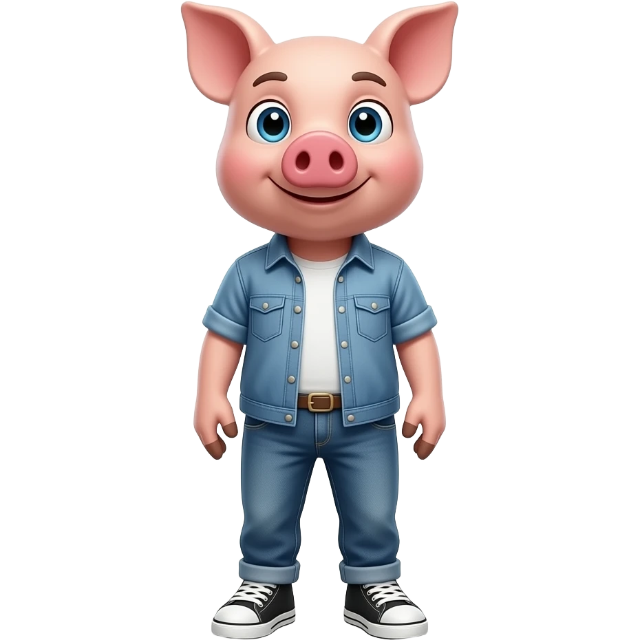 25 year old  pig stand straight wear shirt and jeans sneakers emoji