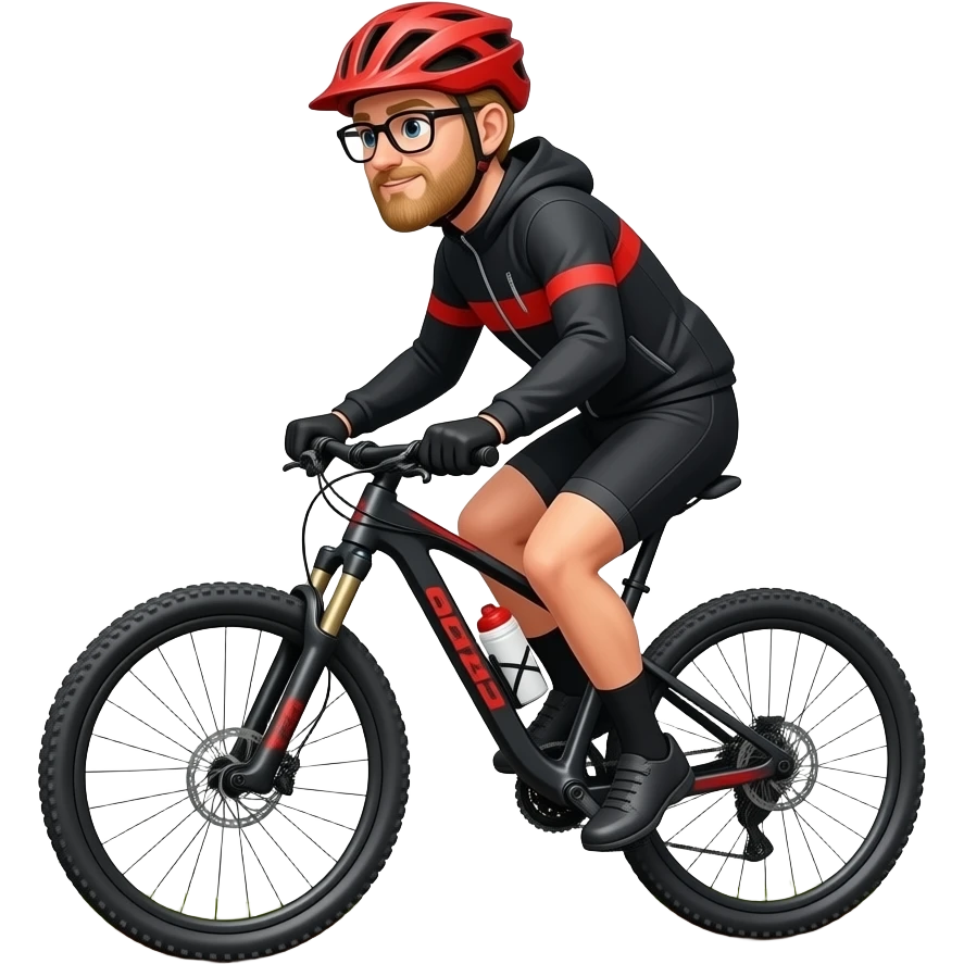 blond hair guy with glasses and hearing aid doing mountain bike emoji