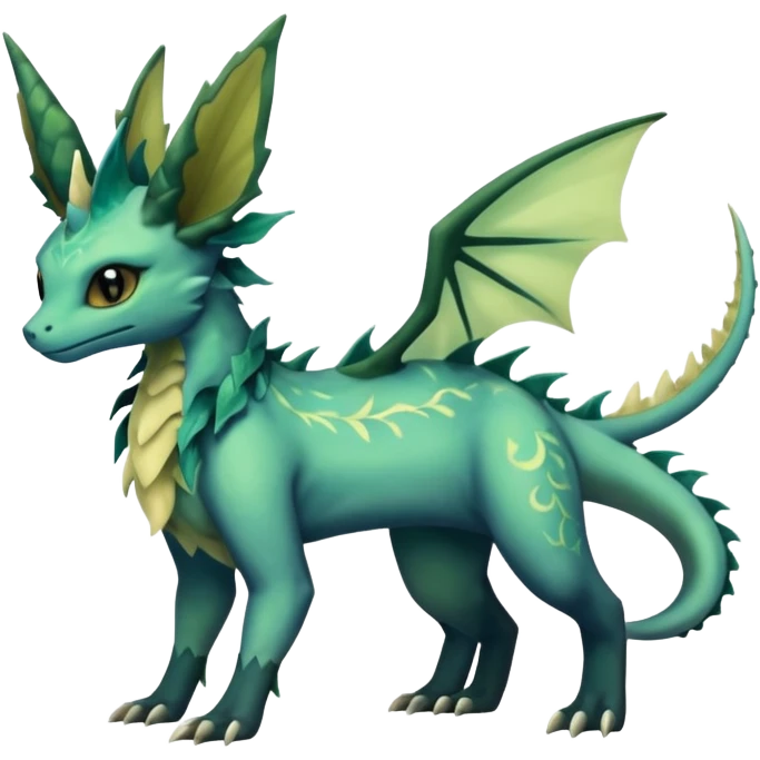 Gloomy dusky dull-colored ethereal elemental swampy Salandit-Leafeon-Vaporeon-hybrid-fusion (full body) emoji