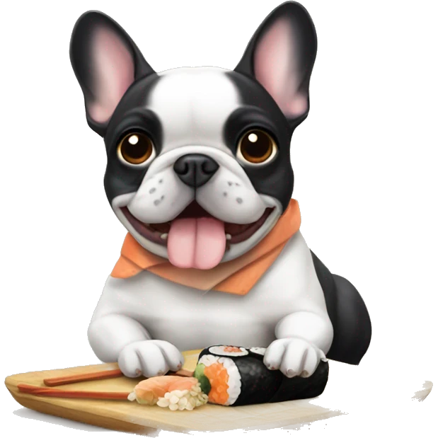 French bulldog eating sushi  emoji