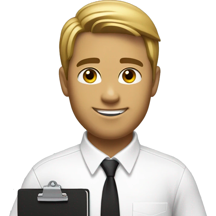 mormon missionary with one black nametag over the left side of the chest with a clipboard on hand, completely white shirt, show only the torso emoji