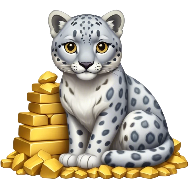 photorealistic snow leopard symbol of Kazakhstan sitting on pile of gold emoji