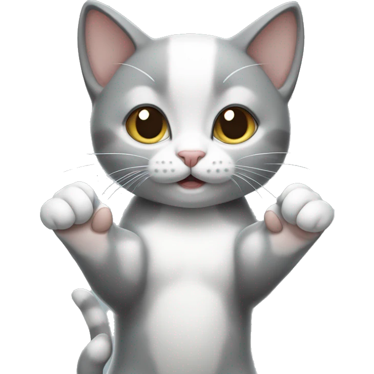 Gray and white kitten giving peace sign with both hands  emoji