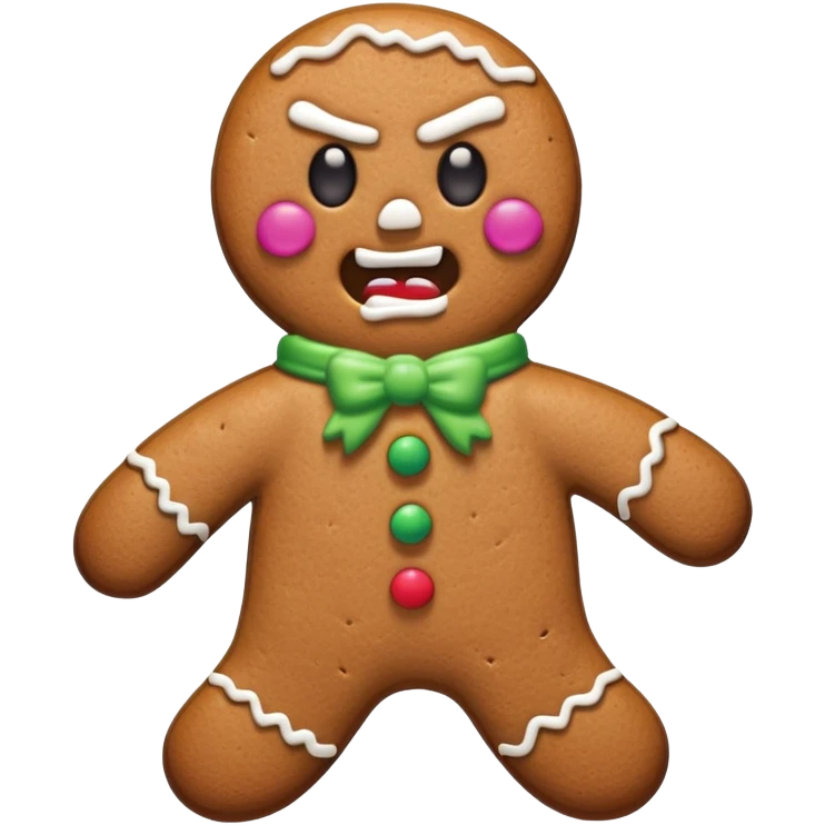 evil gingerbread man with angry expression and broken limbs emoji
