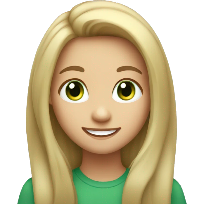 smiling girl with long hair green eyes emoji