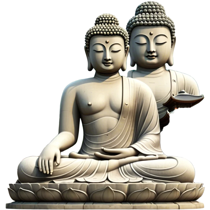 Cinematic Realistic image of the Big Buddha Monument of Sinheungsa Temple, portrayed as a towering, serene Buddha statue carved from weathered stone with intricate details and a gentle meditative expression, set within an ancient temple landscape enveloped in soft, ethereal lighting that underscores its spiritual majesty. emoji
