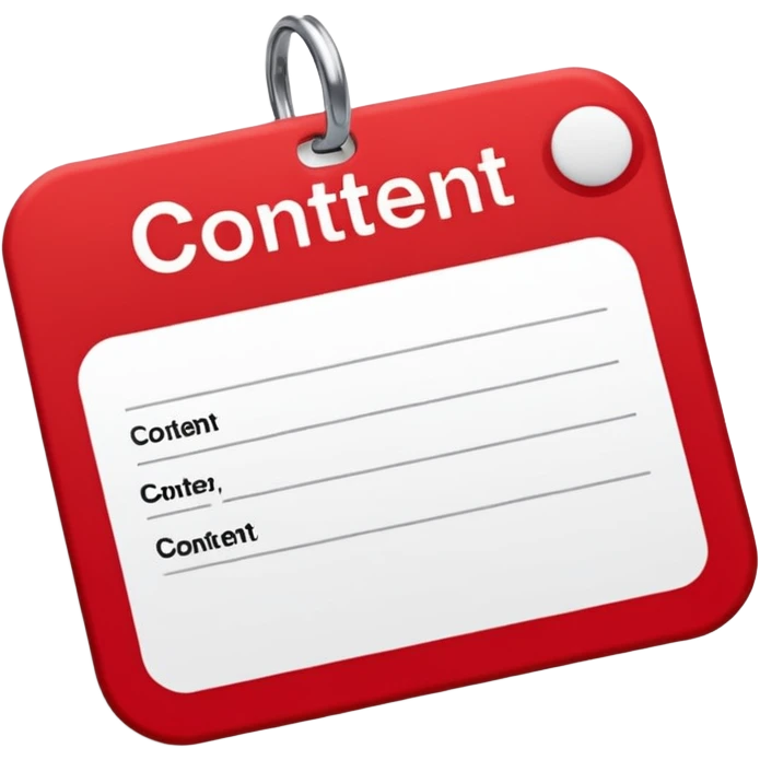 Add the text ‘Content’ to a classic red and white name tag sticker emoji