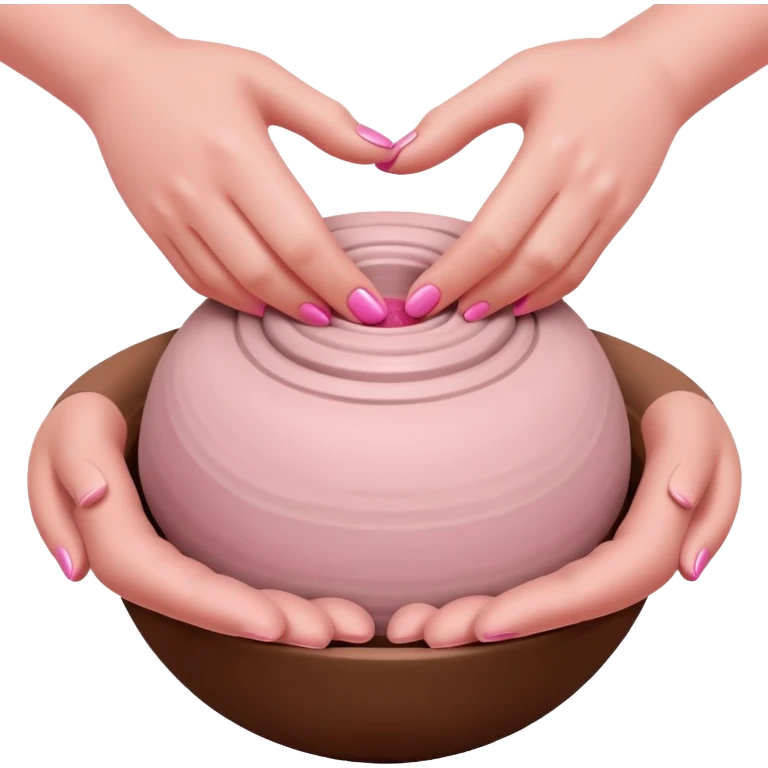 two hands kneading a ball of pink clay over a silver pottery wheel emoji