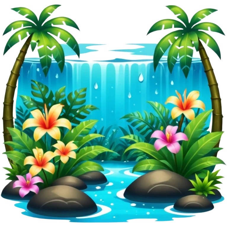 Lush exotic tropical sparkly colorful flowery jungle nature glittery water wildlife aesthetic scenery  emoji