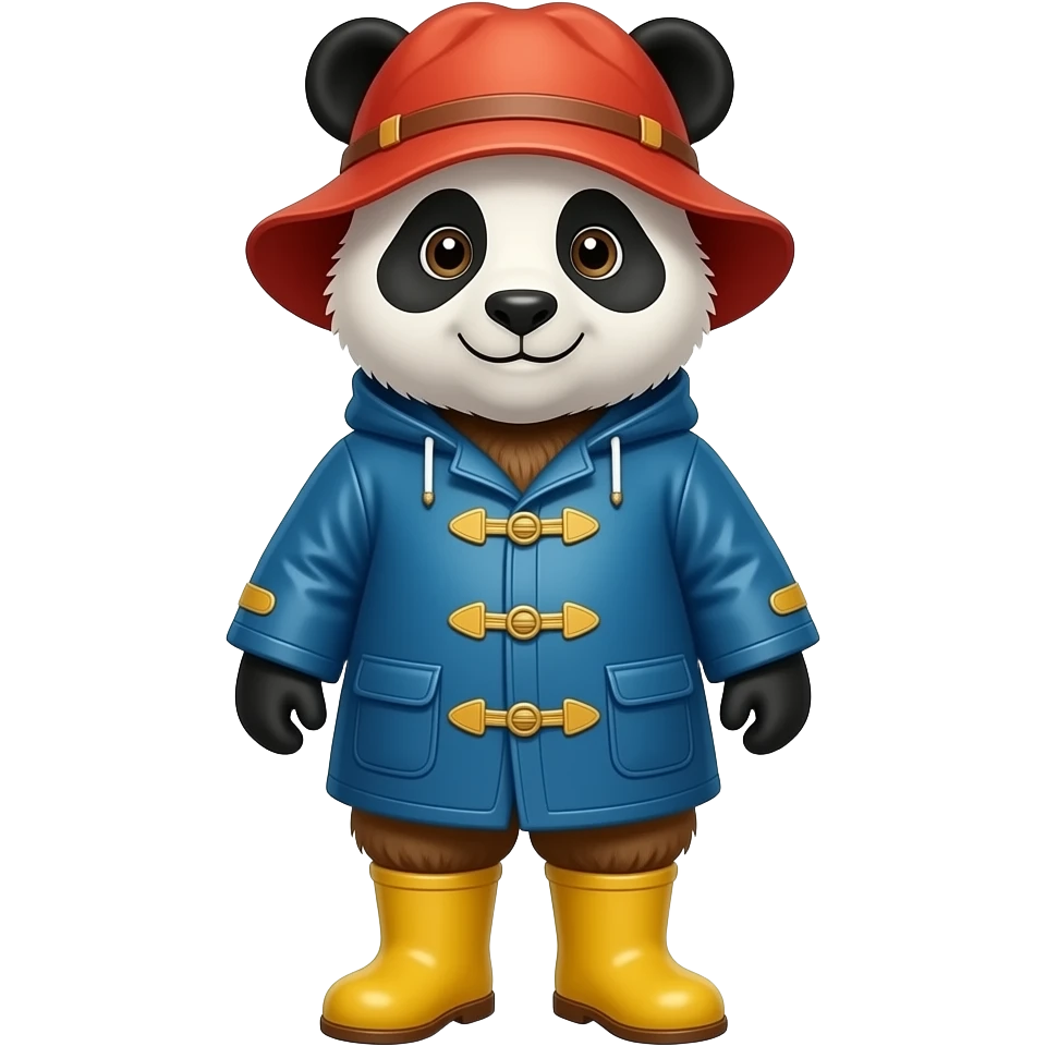 Panda with paddington rain boots and rain coat emoji