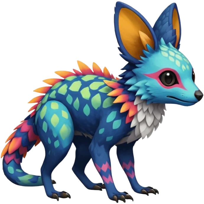 Rare realistic exotic edgy epic pretty beautiful handsome gorgeous aesthetic colorful vibrant Vernid-Trico-species-Fakemon-creature by LiLaiRa, random markings, tufted ears, full body emoji