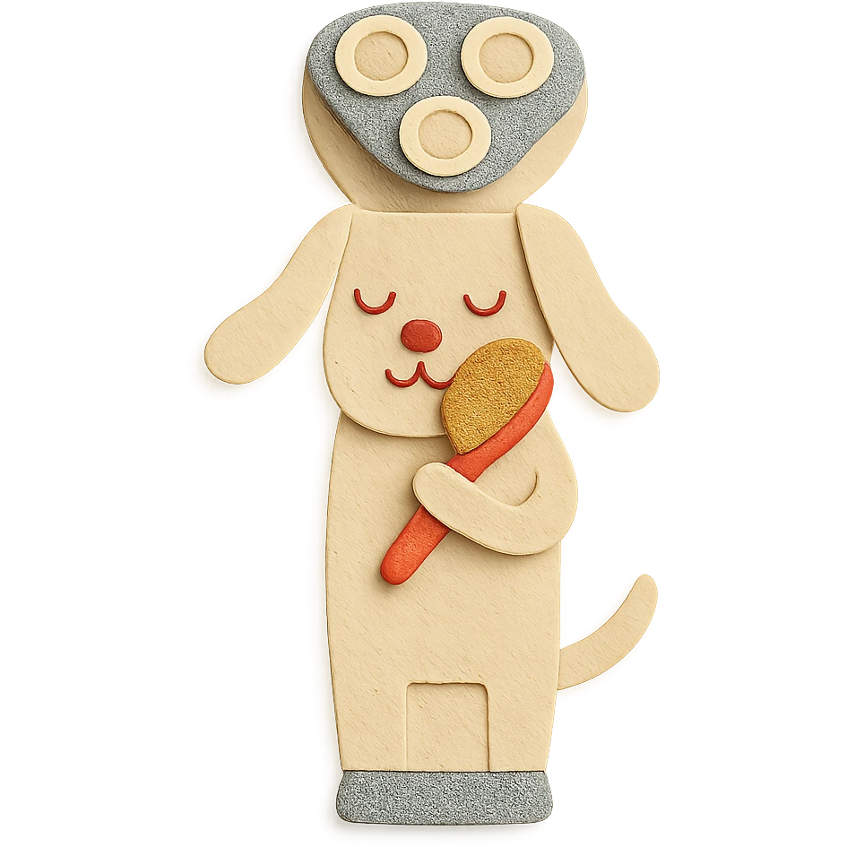 creamy beige pastel electric shaver dog brushing its fuzzy face, full-body emoji