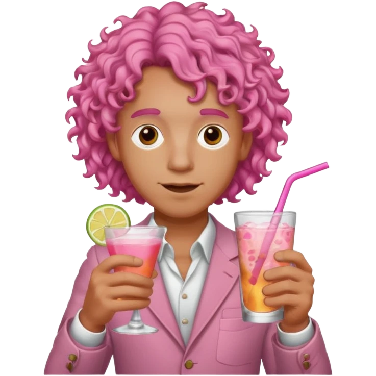 pink curly haired drink holder man  emoji