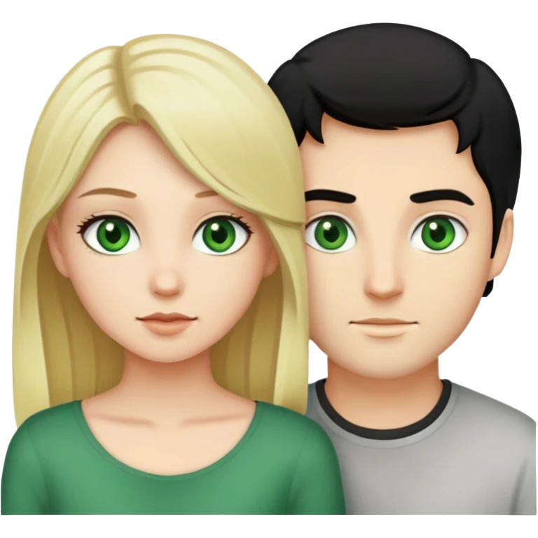 A blonde girl with fair skin and green eyes and guy with fair skin and black hair and green eyes emoji