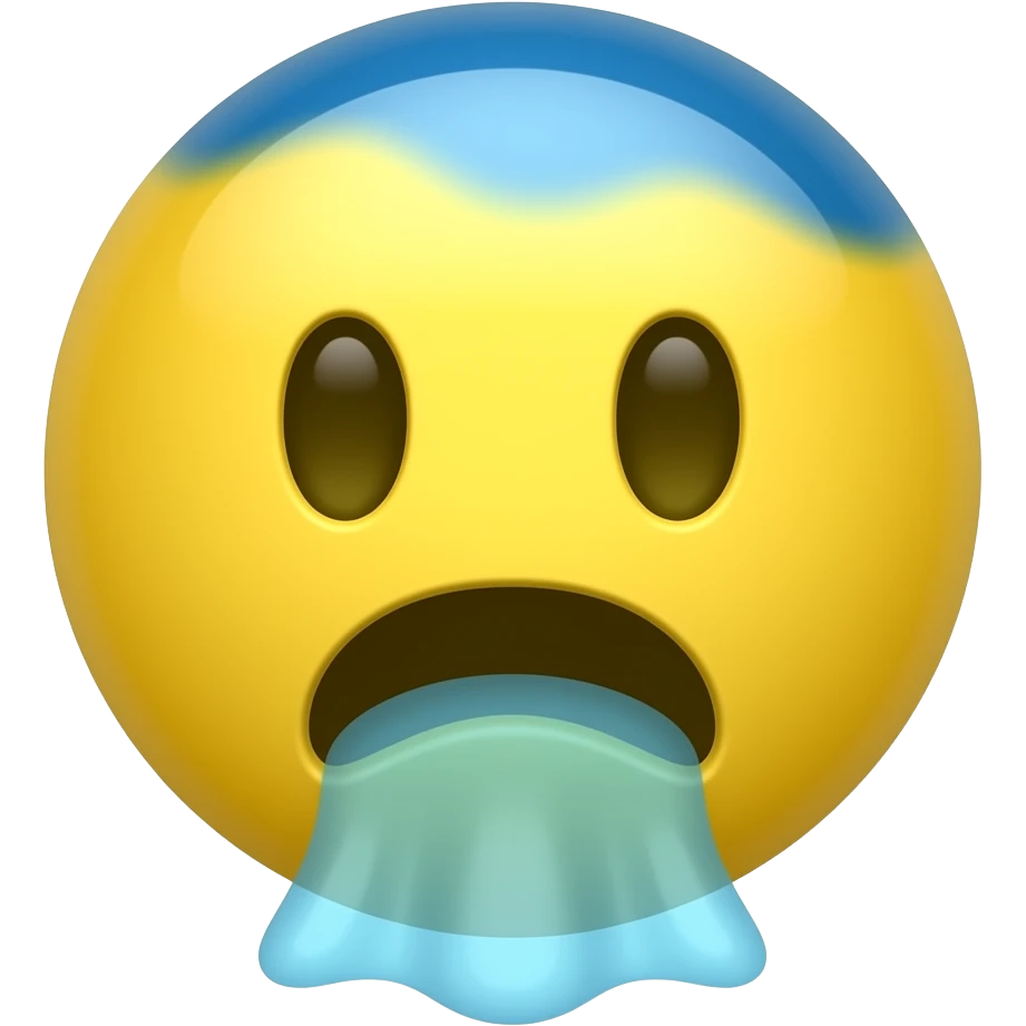 Yellow circle with blurred blue top screaming in fear with a ghost going out of its mouth emoji