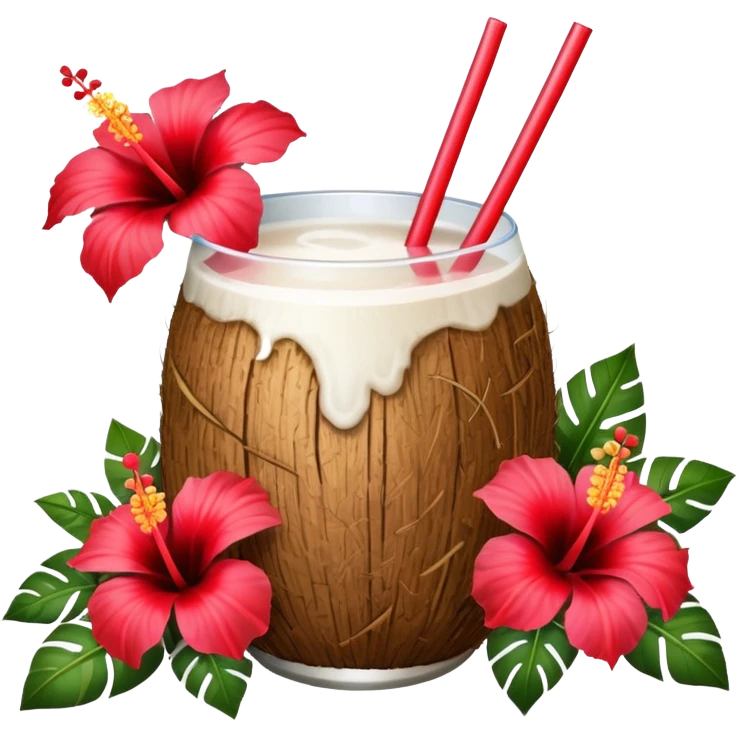 coconut drink with red flowers emoji