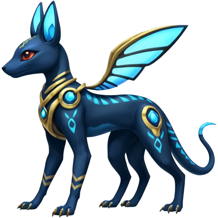 Shiny blue nebulae 4-legged Umbreon-Anubis-Salandit-Beedrill-fusion, full body emoji