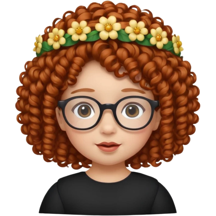 baby with big flower tiara dark ginger curly hair and glassess emoji