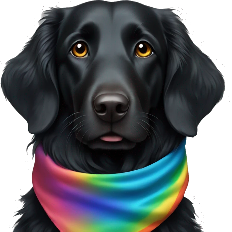 Black Flat coated retriever with rainbow bandana emoji