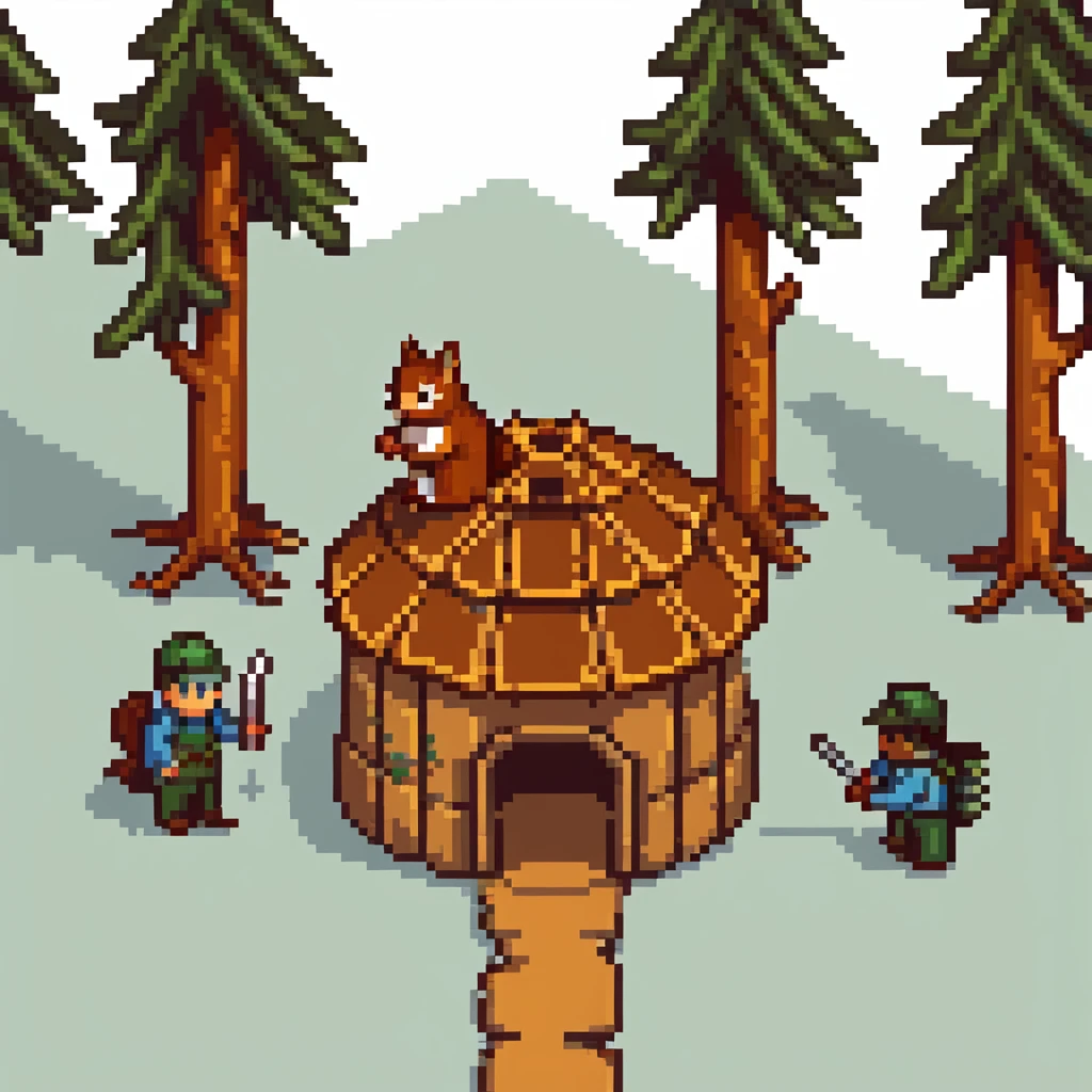 squirrel hut under construction with four workers emoji