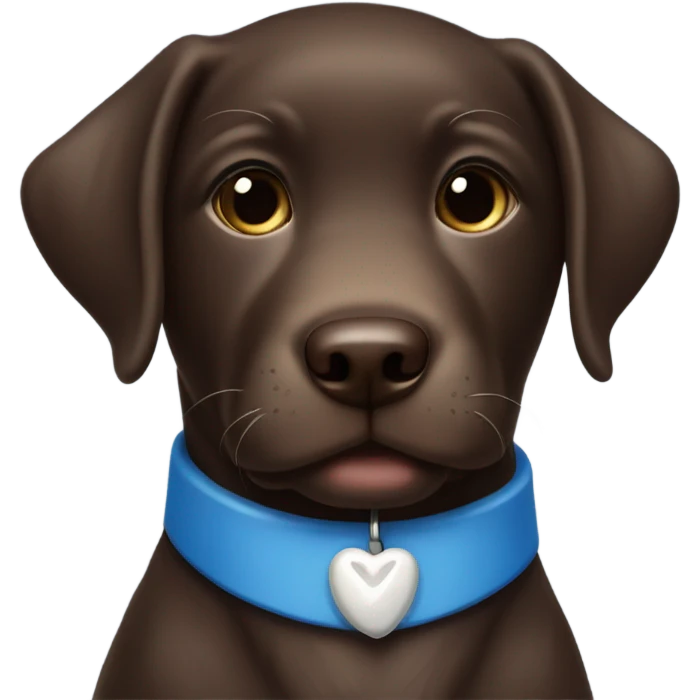 Chocolate labrador adorable little puppy with small white patch of fur on chest and blue small collar emoji