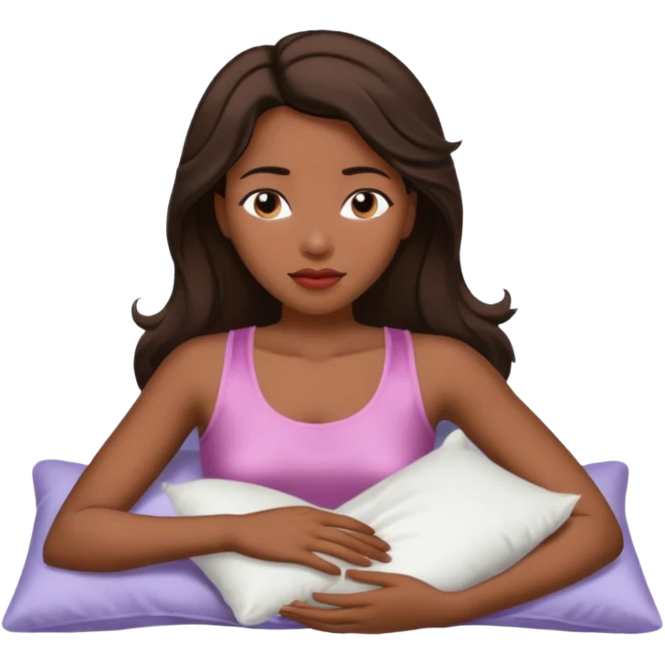 sleeping beauty african american woman with dark brown hair with a silk pillow, she is wearing a white tank top with big boobs emoji