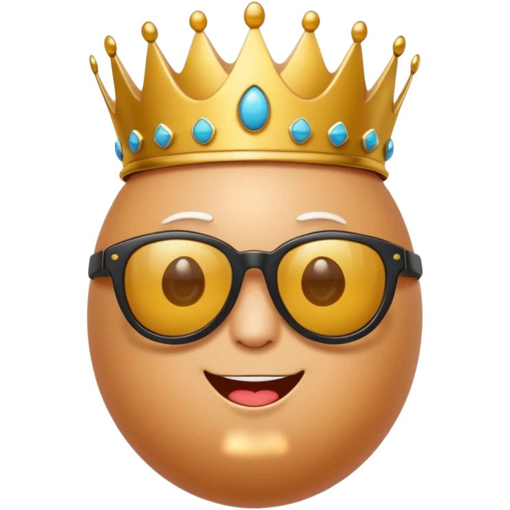a funny, proud cartoon-style egg character wearing sunglasses and a small crown, solid orange background. emoji
