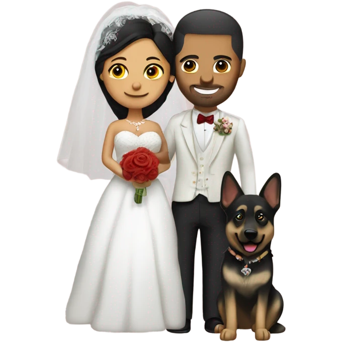 Mexican bride and bald groom with German shepherd  emoji