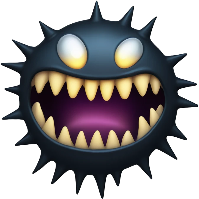 a stylized, ominous organic shape resembling a spiked, toothy mouth or maw surrounded by four glowing circular lights. The maw appears to be dark and ridged, with sharp, fang-like protrusions inside. emoji