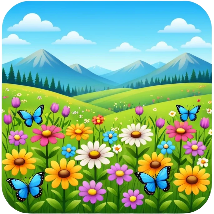 meadow with butterflies and flowers, no mountains in the background emoji