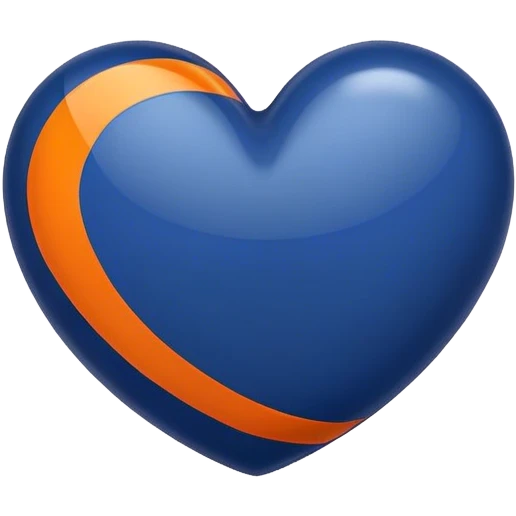 Glossy dark blue heart with straight orange athletic stripes going down the side emoji