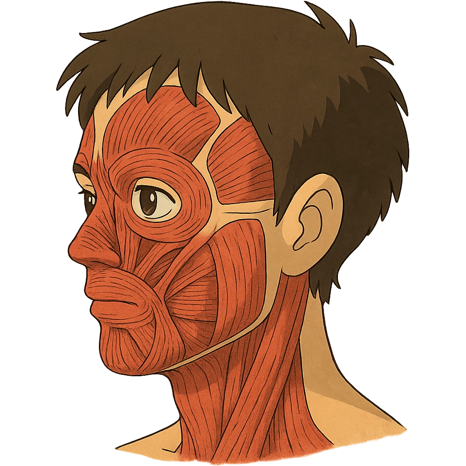 ghibli style face with skin removed, showing muscles emoji