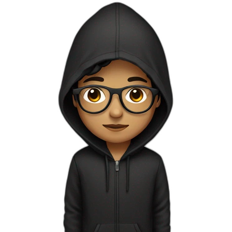 A boy with a black hoodie with black round glasses, brown eye's emoji
