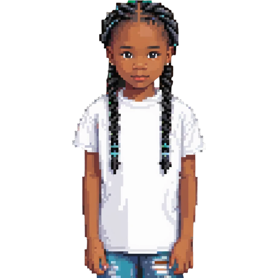 african american kid with a white tee and black braids emoji