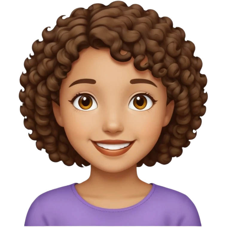 Girl showing happiness, medium skin tone, short curly hair emoji