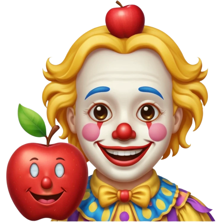 a crying but smiling and showing a peace sign clown face riding a horse, make it native to apple emoji style, the horse and the clown both emoji should match apple's style. emoji