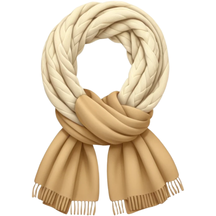 cute soft-matte emoji of an isolated ivory scarf with thick cable-knit patterns, no person, no face, not worn, folded shape, plush cozy texture, light beige accents, warm soft shading emoji