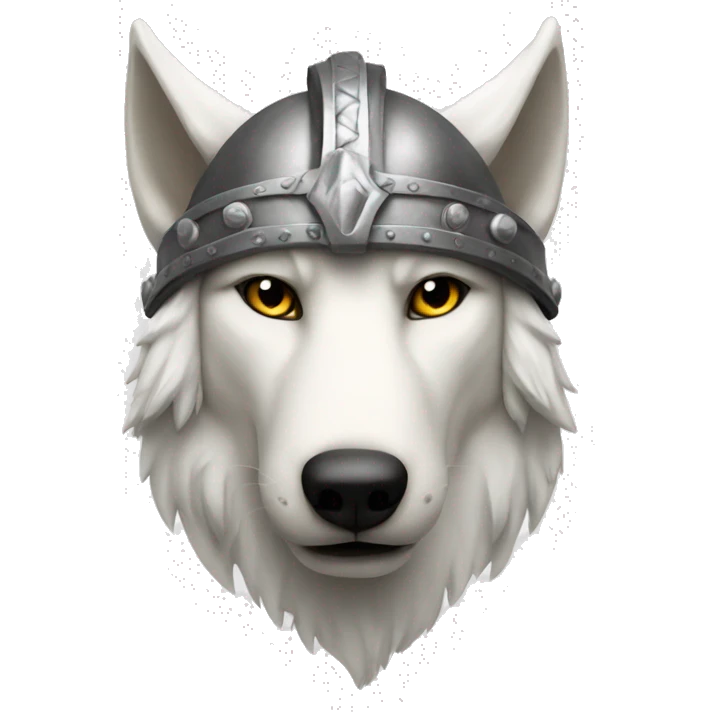 White wolf wearing a viking helmet emoji