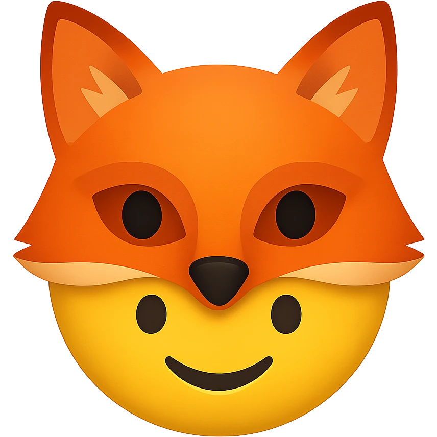 yellow face with orange fox mask emoji, digital illustration emoji