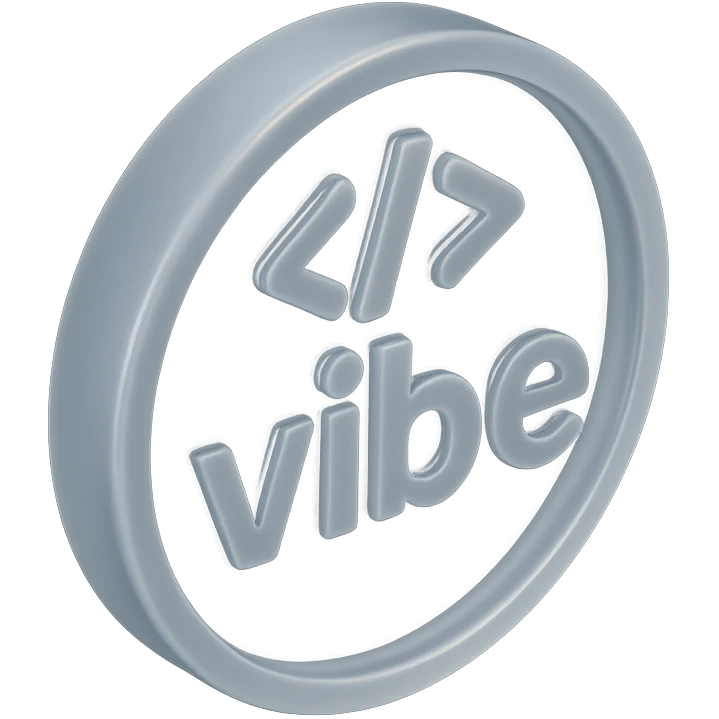 a glassy coin with the word 'vibe' and coding symbols in matte glass style emoji