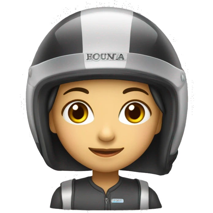 Vendedora feminina com capacete da Honda e uma placa escrito "Honda Lindinha" emoji