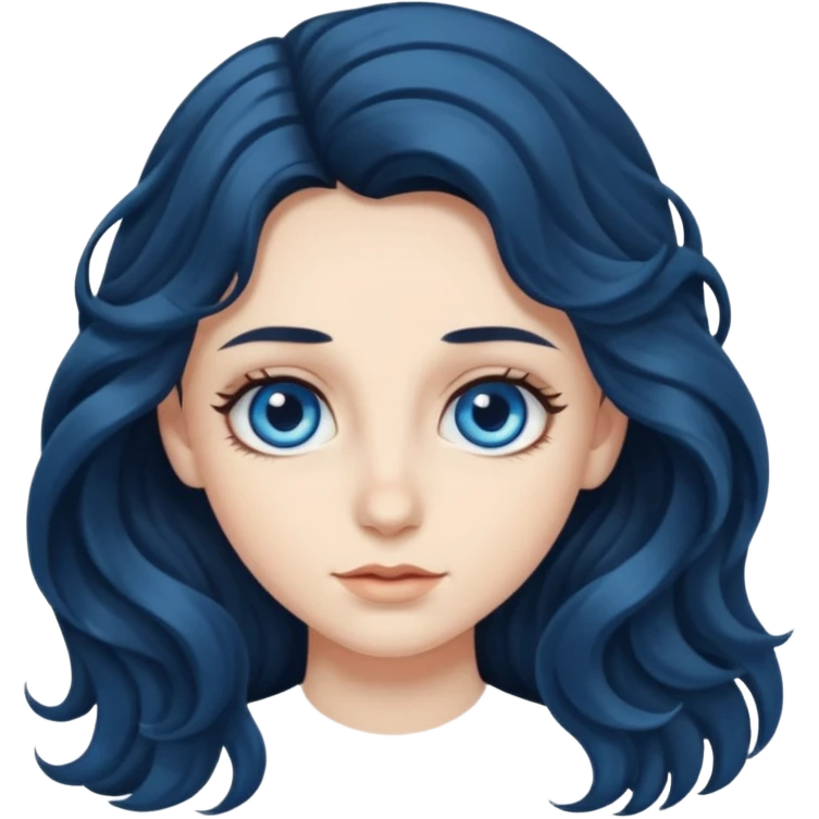long dark wavy hair with big blue eyes and long dark eyelashes emoji