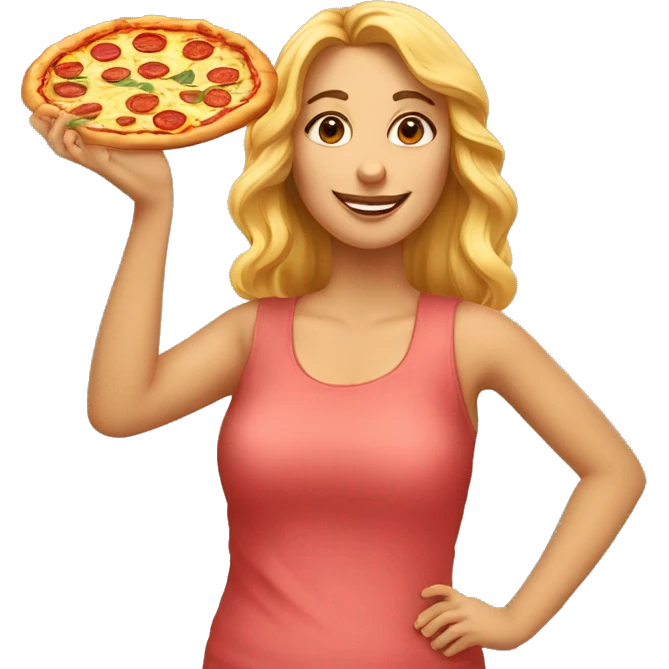 mulher com uma grande pizza de calabresa emoji