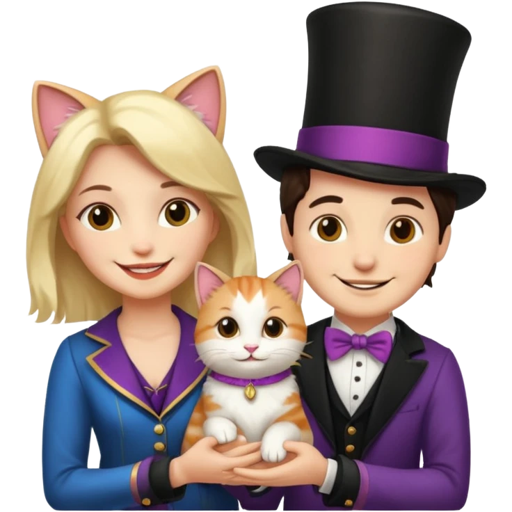 magician couple and their pet cat emoji