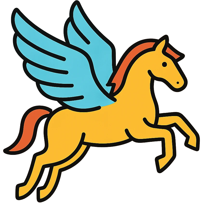 Mythical Pegasus with magnificent wings, horse with angelic wings in flight emoji