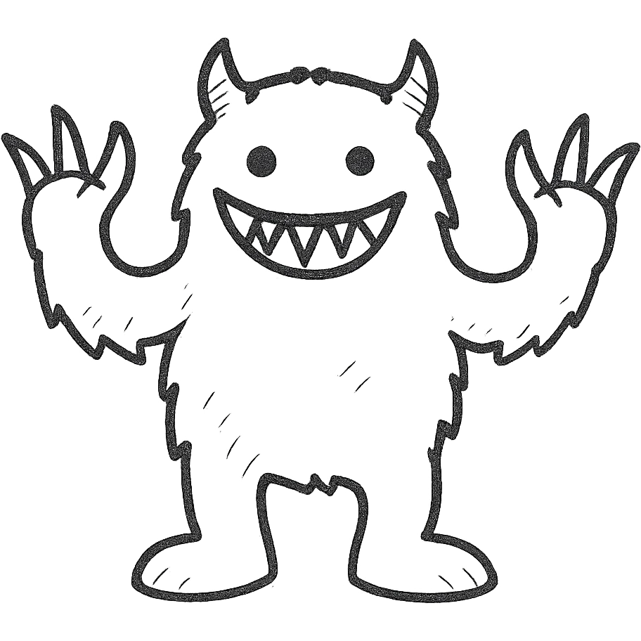 hand-drawn black outline of a classic monster with claws emoji