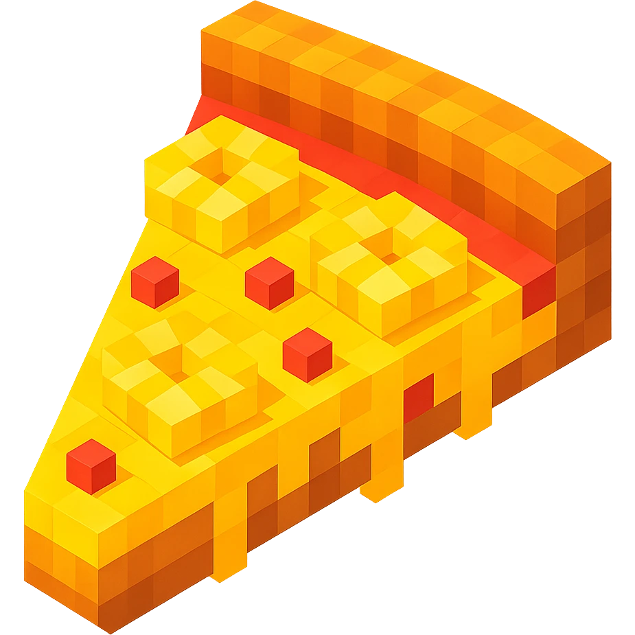 voxel style pizza with pineapple and extra cheese, with a side view emoji
