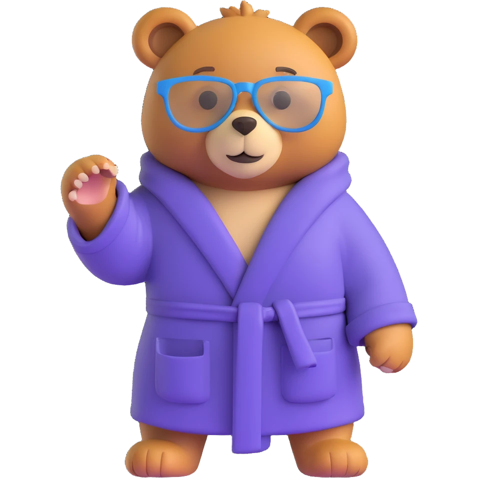 A bear wearing glasses and a bathrobe emoji