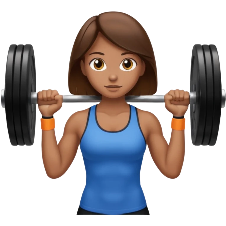 Girl with brown hair and brown eyes with a middle part weight lifting emoji