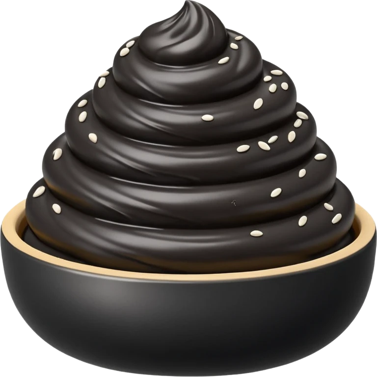 small swirl or mound of deep black sesame paste with thick, glossy texture and smooth, slightly rippled surface, rich opaque color with subtle reflections, no spoon, jar, or garnish, apple emoji style, soft lighting, subtle shadows, transparent background, emoji scale emoji